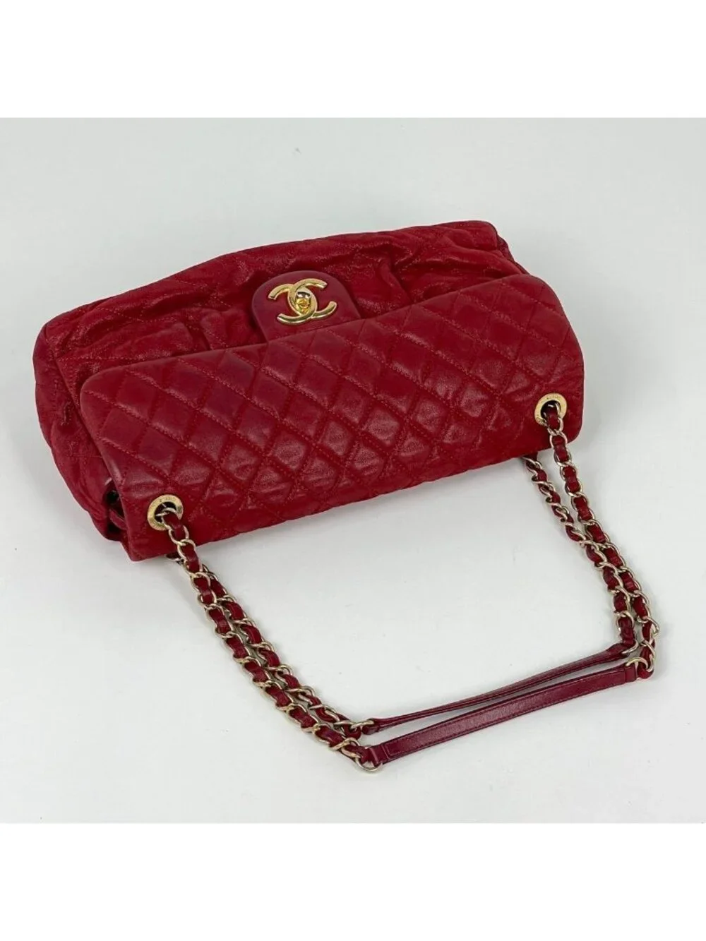Chanel Shoulder Bag Quilted CC Logo Chain Leather Red